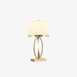 Modern Copper Metal Table Lamp with White Linen Shade for Bedroom and Office