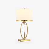 Modern Copper Metal Table Lamp with White Linen Shade for Bedroom and Office