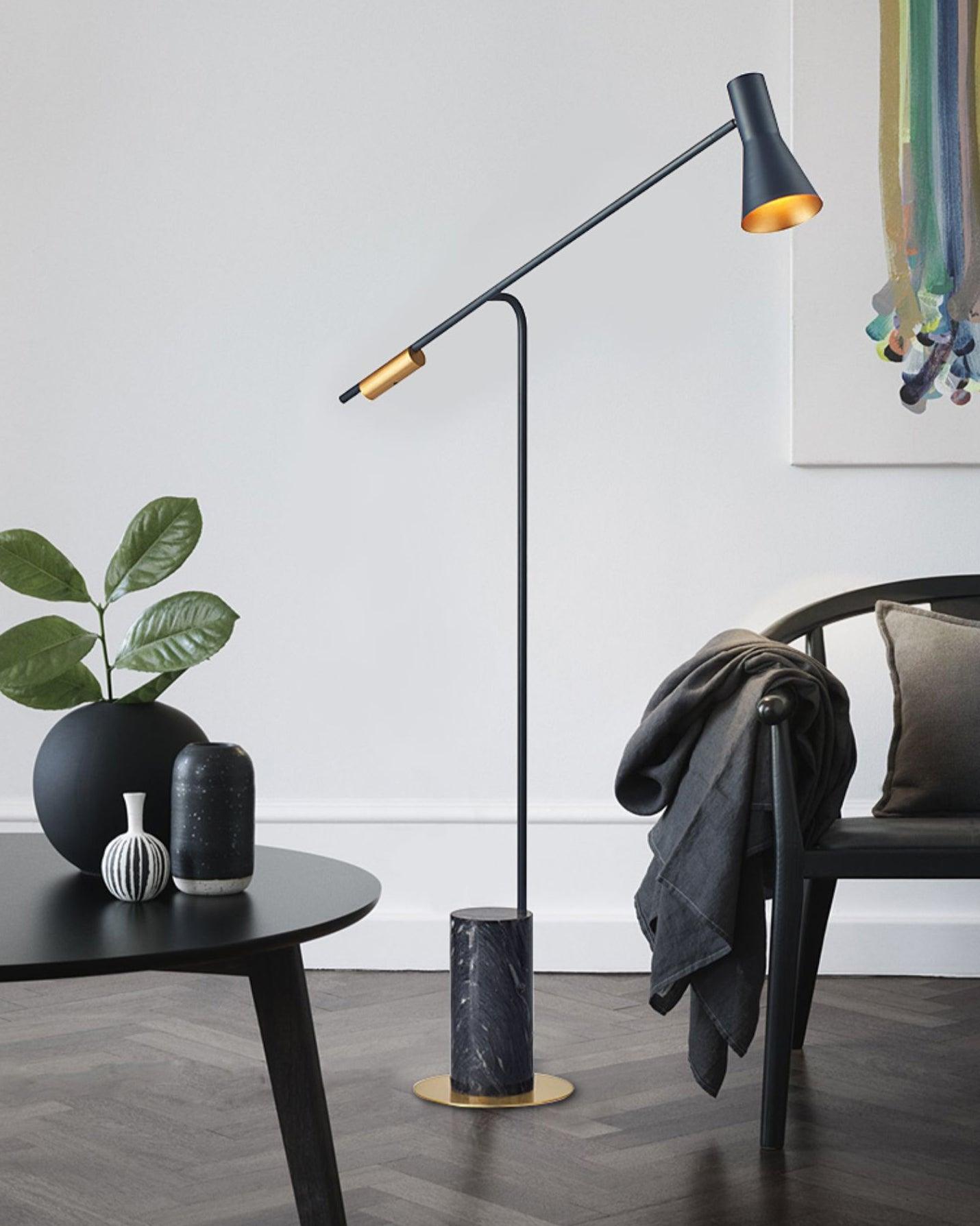 Modern Metro Torchiere Metal Floor Lamp with Marble Base and Minimalist Scandinavian Design