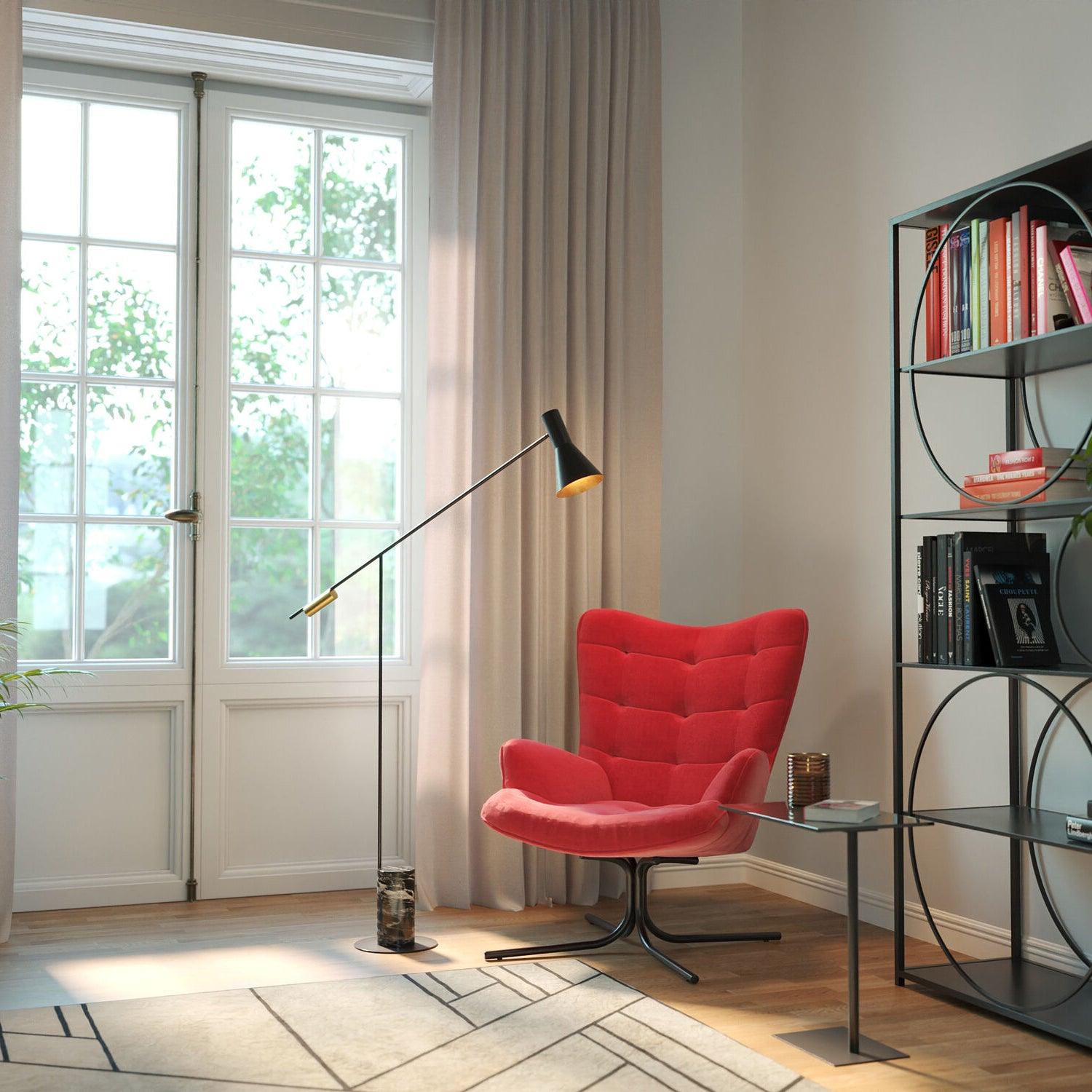 Modern Metro Torchiere Metal Floor Lamp with Marble Base and Minimalist Scandinavian Design