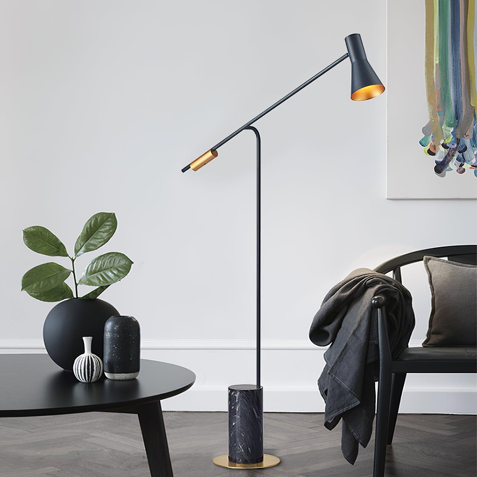 Modern Metro Torchiere Metal Floor Lamp with Marble Base and Minimalist Scandinavian Design