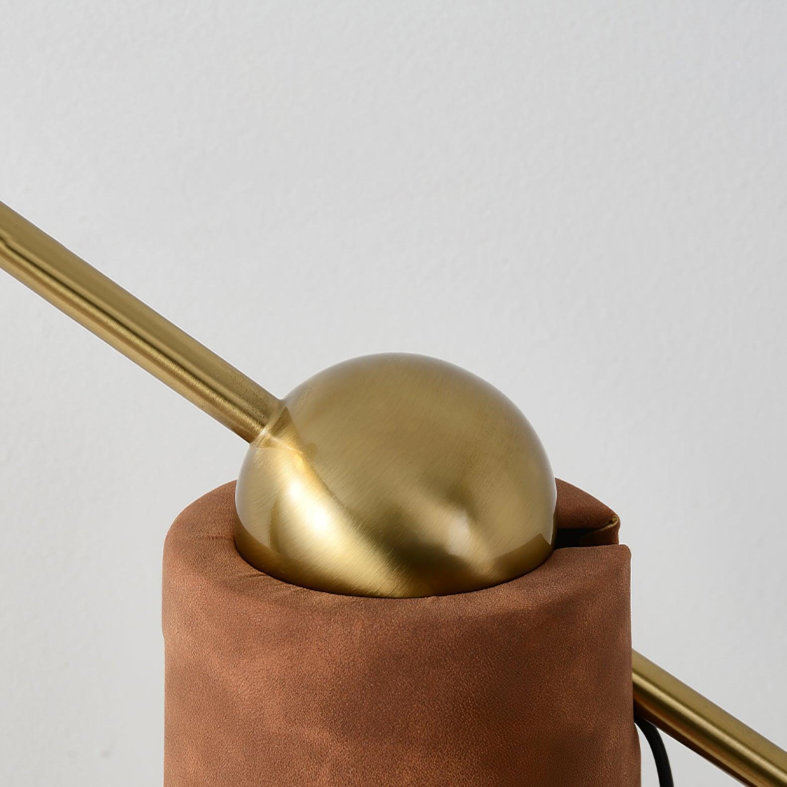 Modern Metronome Standing Floor Lamp with Handmade Leather Accents and Gold Metal Finish
