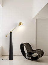 Modern Metronome Standing Floor Lamp with Handmade Leather Accents and Gold Metal Finish