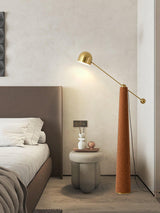 Modern Metronome Standing Floor Lamp with Handmade Leather Accents and Gold Metal Finish