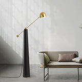 Modern Metronome Standing Floor Lamp with Handmade Leather Accents and Gold Metal Finish