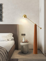 Modern Metronome Standing Floor Lamp with Handmade Leather Accents and Gold Metal Finish