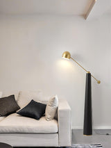 Modern Metronome Standing Floor Lamp with Handmade Leather Accents and Gold Metal Finish