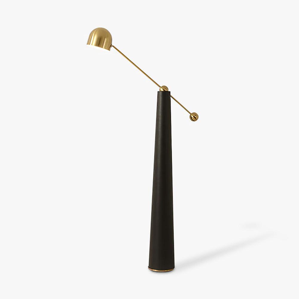 Modern Metronome Standing Floor Lamp with Handmade Leather Accents and Gold Metal Finish