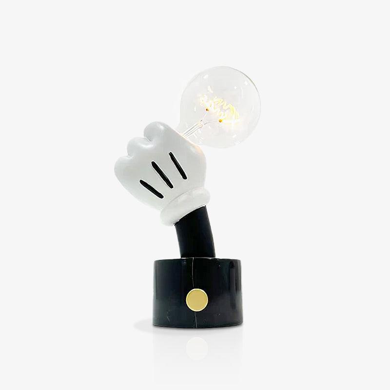 Modern Sculptural Hand Table Lamp with Marble Base and Glass Shade for Bedside