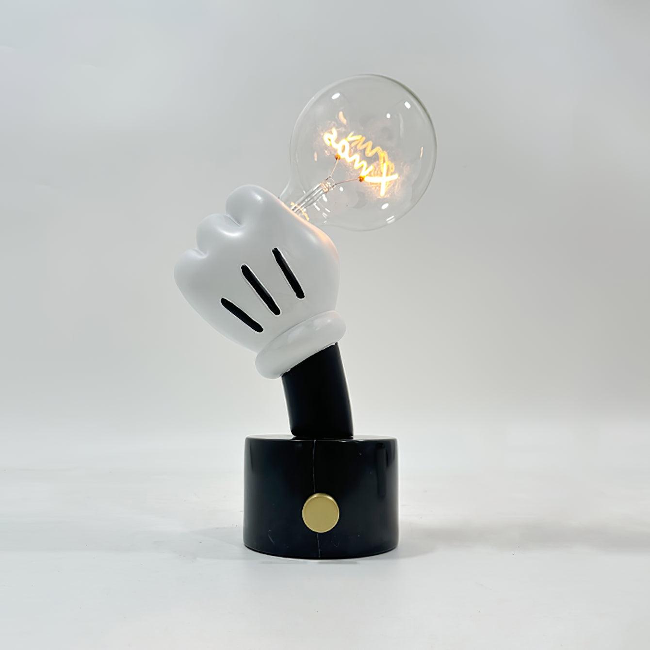 Modern Sculptural Hand Table Lamp with Marble Base and Glass Shade for Bedside
