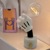 Modern Sculptural Hand Table Lamp with Marble Base and Glass Shade for Bedside
