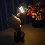 Modern Sculptural Hand Table Lamp with Marble Base and Glass Shade for Bedside