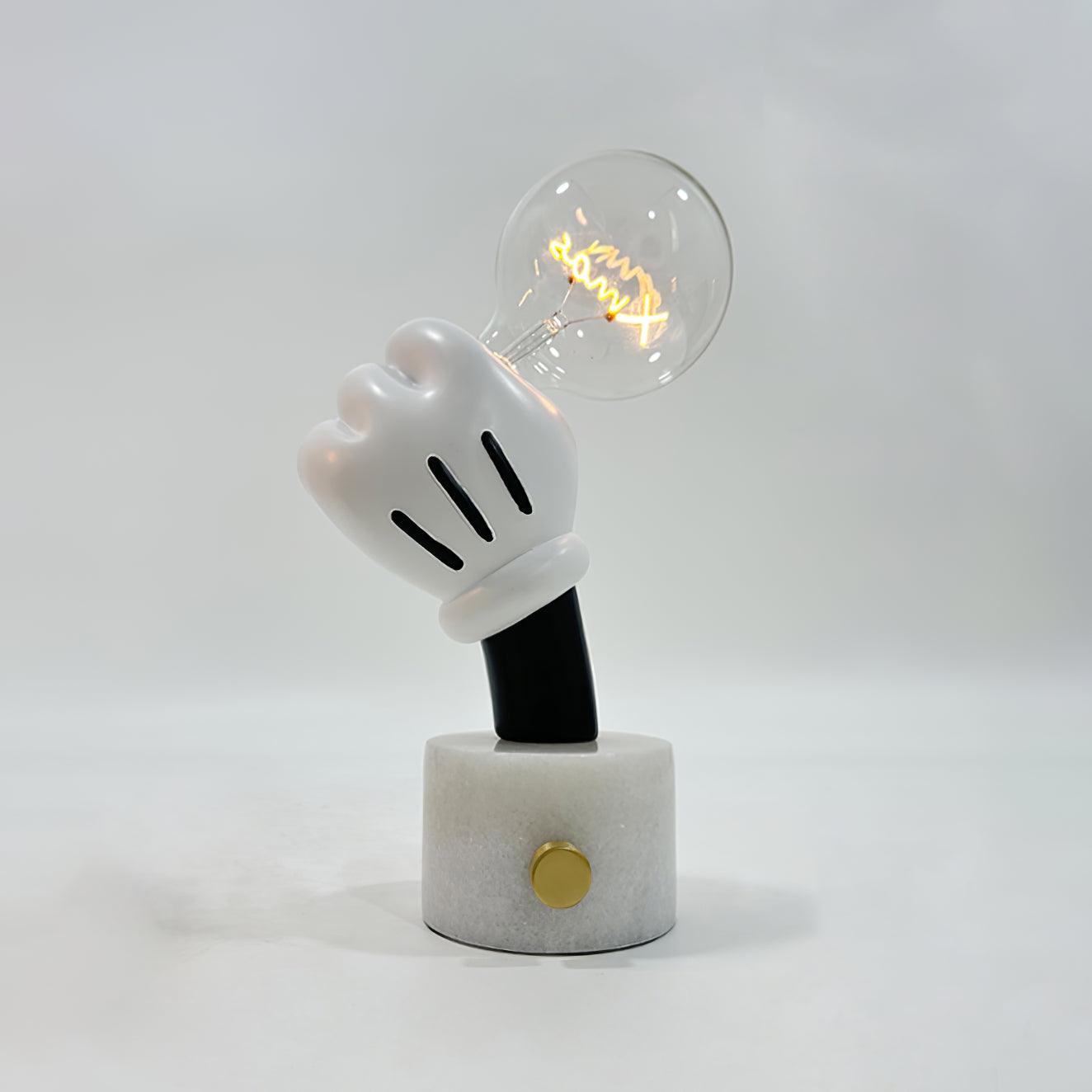 Modern Sculptural Hand Table Lamp with Marble Base and Glass Shade for Bedside