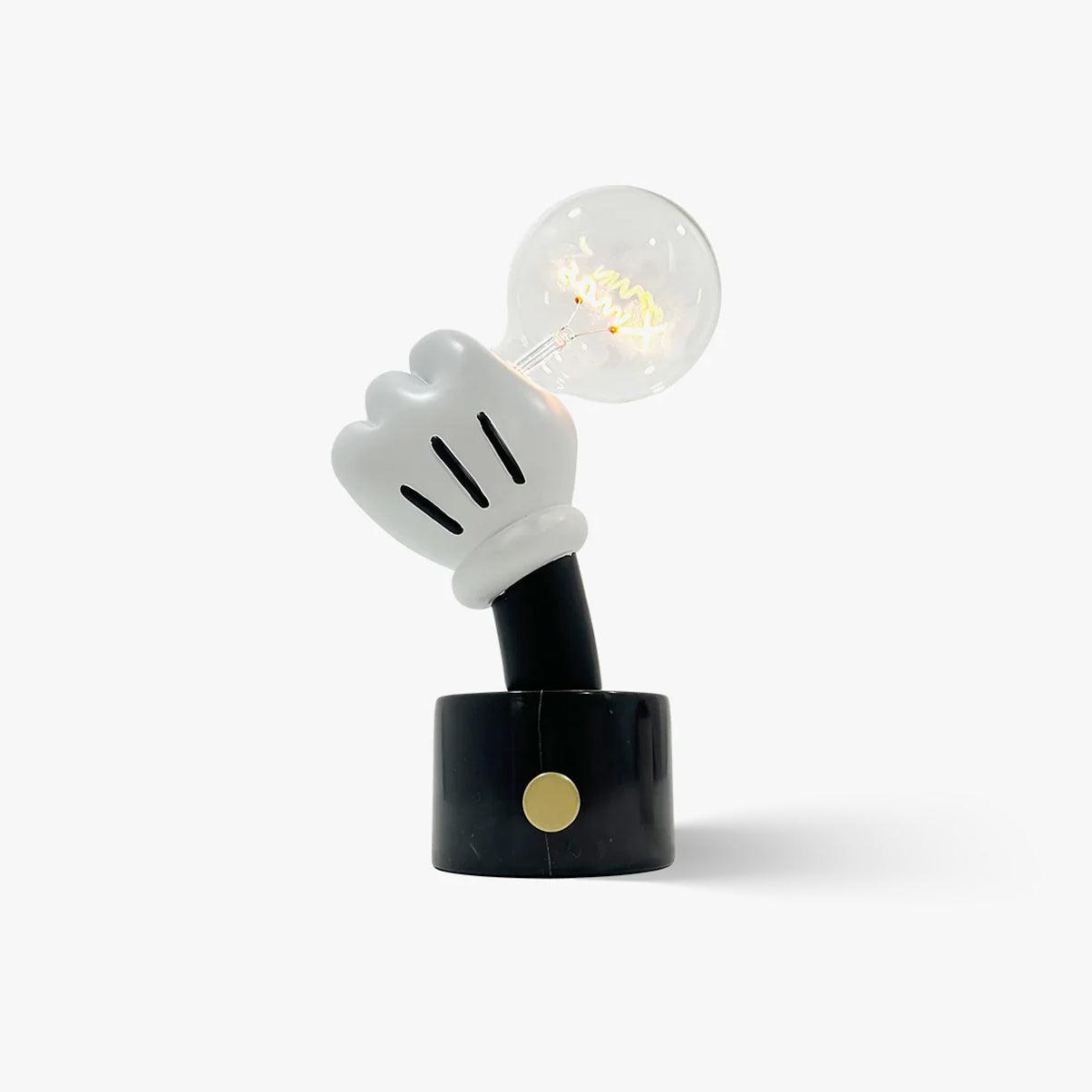 Modern Sculptural Hand Table Lamp with Marble Base and Glass Shade for Bedside