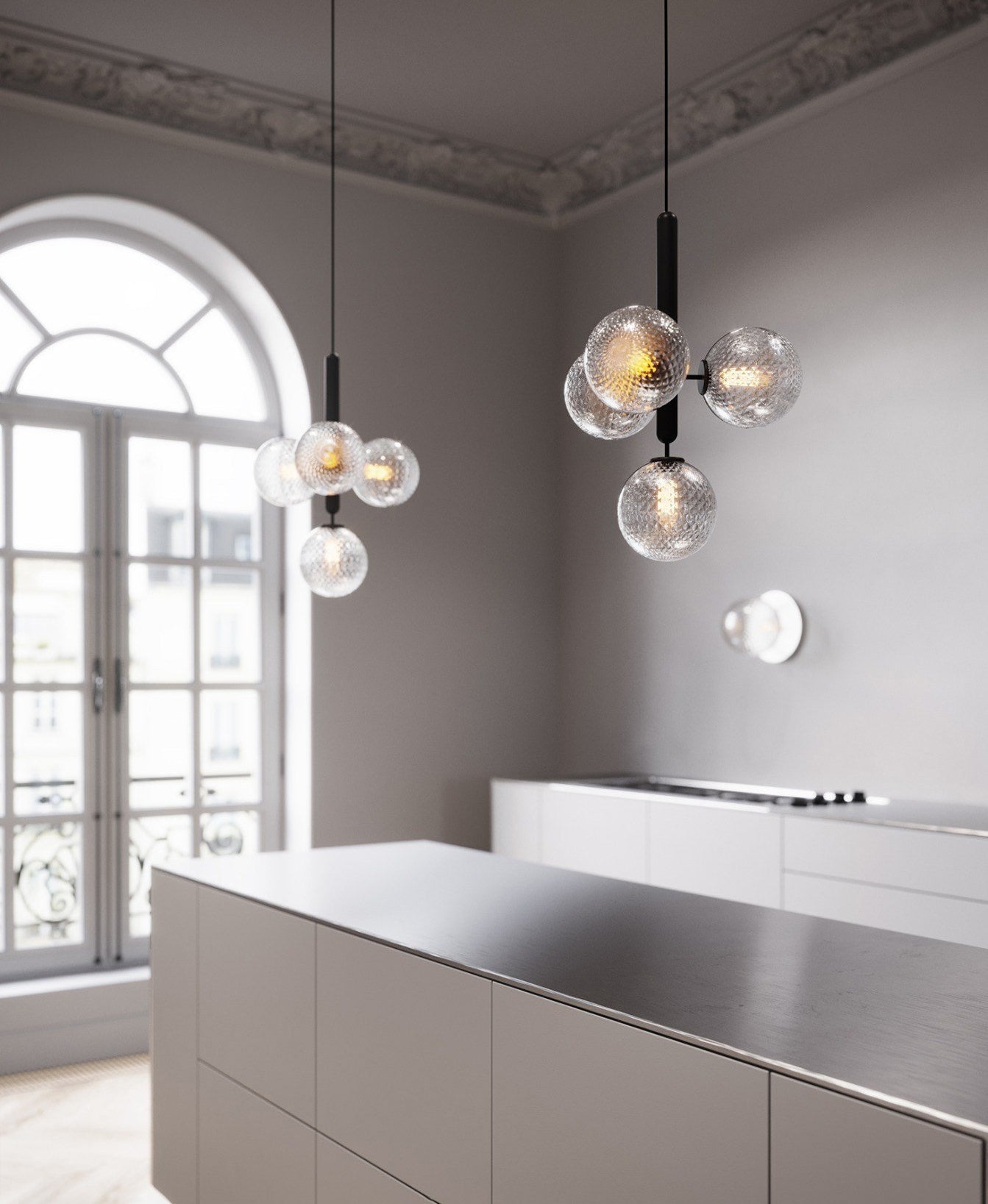 Modern Glass Sphere Pendant Light Nordic Mouth Blown Hanging Lamp for Dining Room and Kitchen