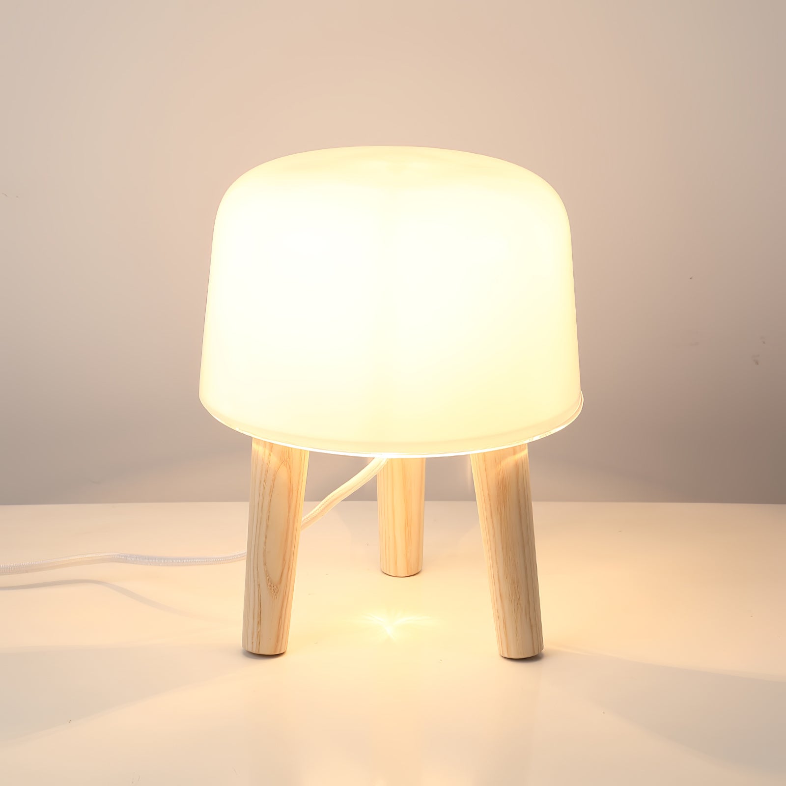Modern Borosilicate Glass Globe Table Lamp with Solid Wood Tripod Base