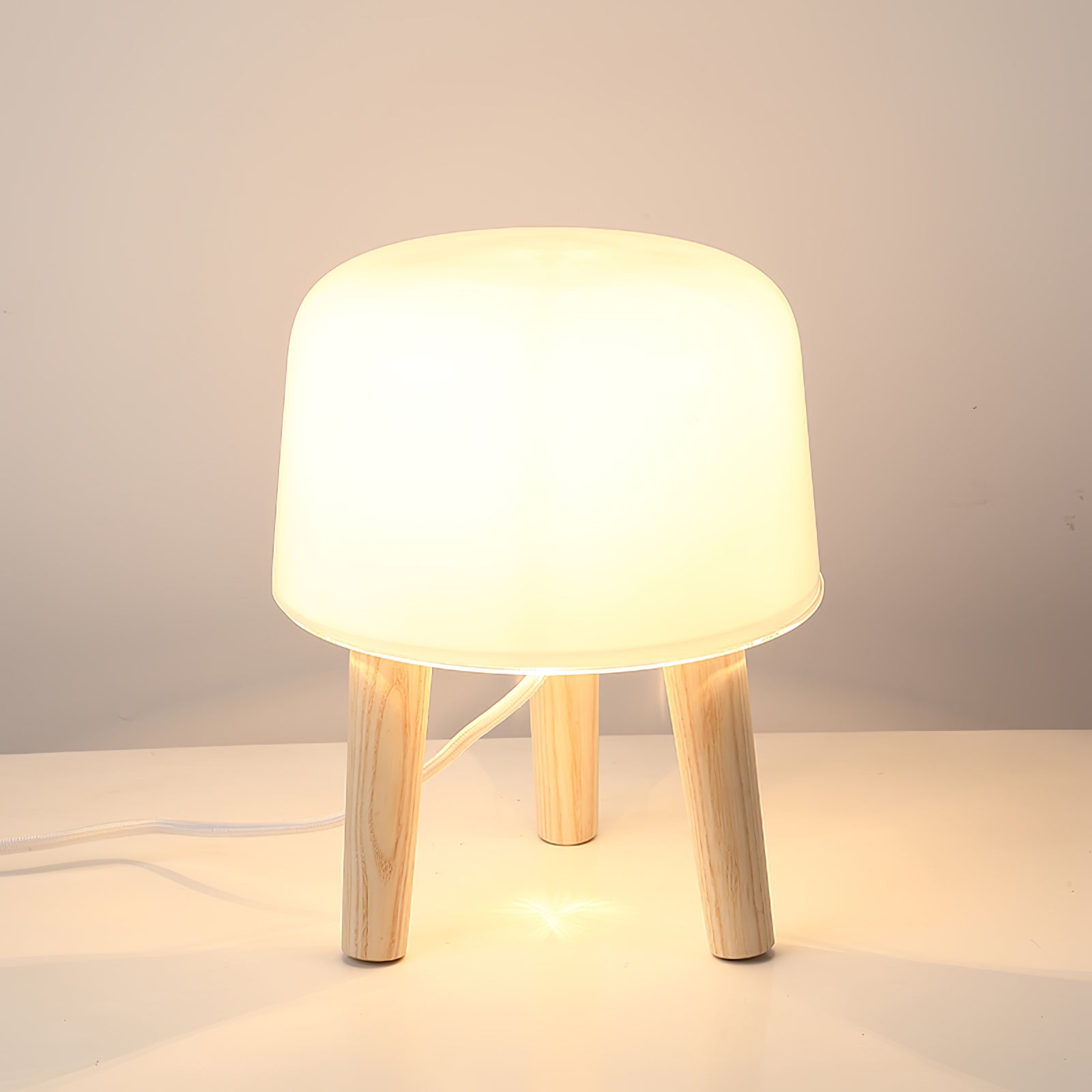 Modern Borosilicate Glass Globe Table Lamp with Solid Wood Tripod Base