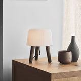 Modern Borosilicate Glass Globe Table Lamp with Solid Wood Tripod Base