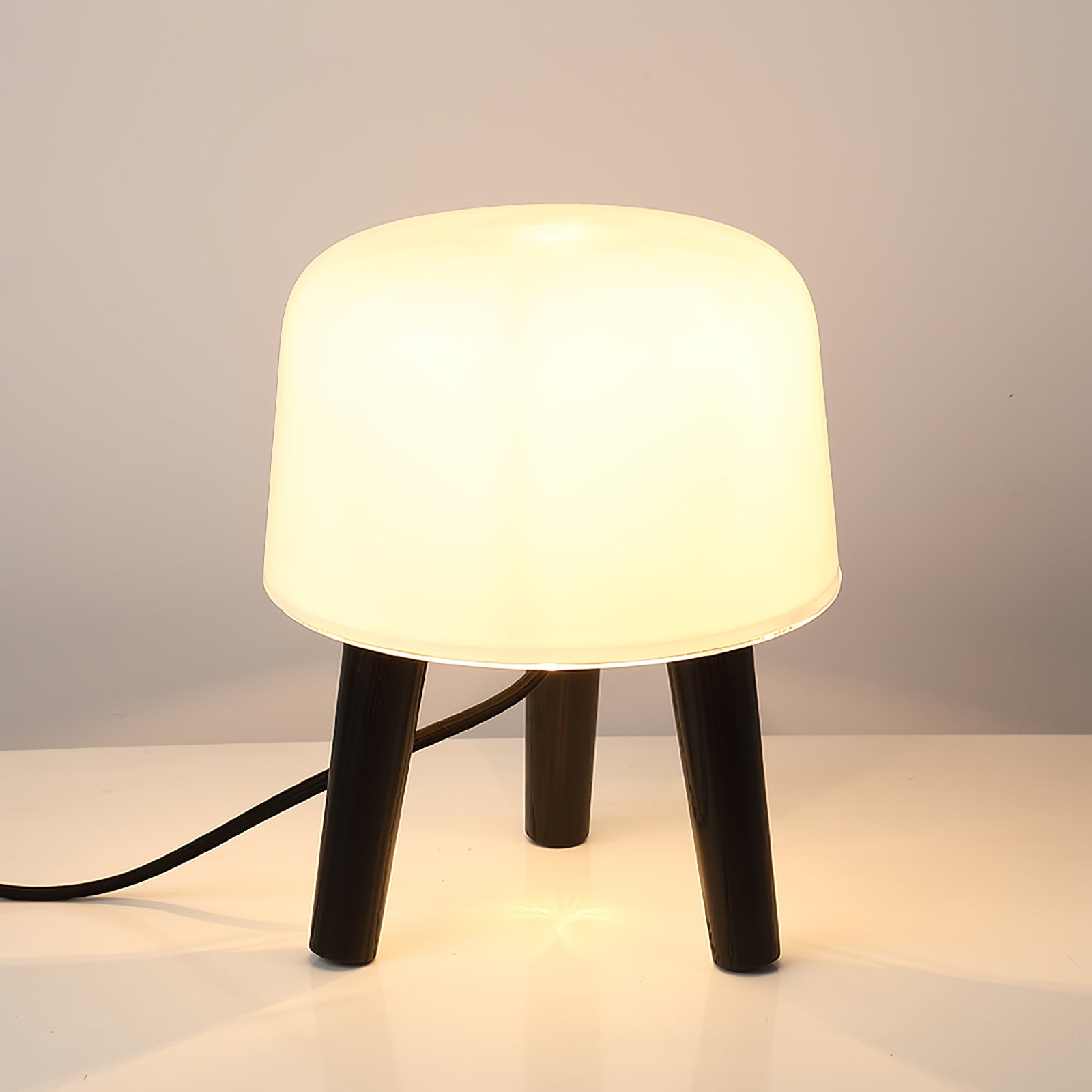 Modern Borosilicate Glass Globe Table Lamp with Solid Wood Tripod Base