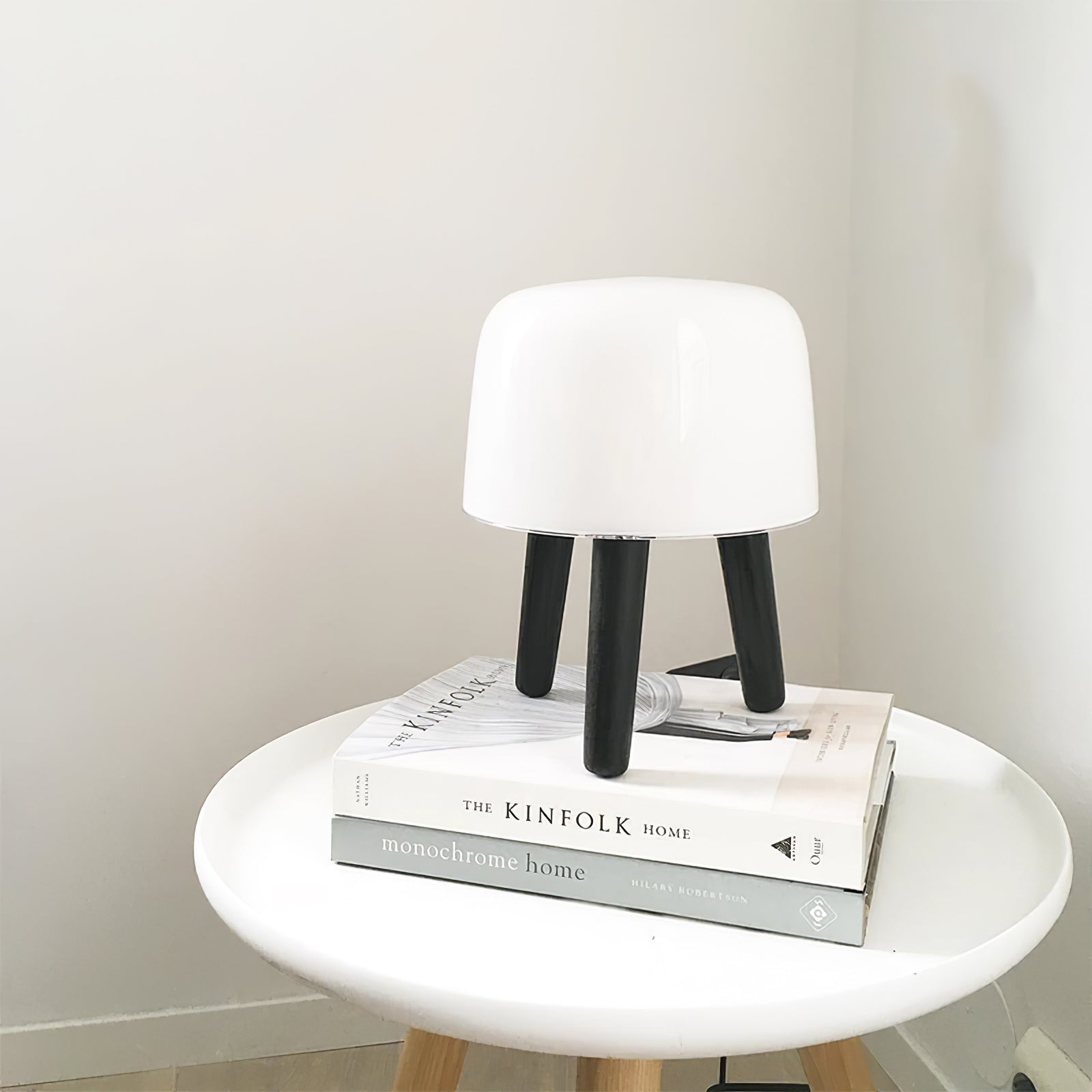 Modern Borosilicate Glass Globe Table Lamp with Solid Wood Tripod Base