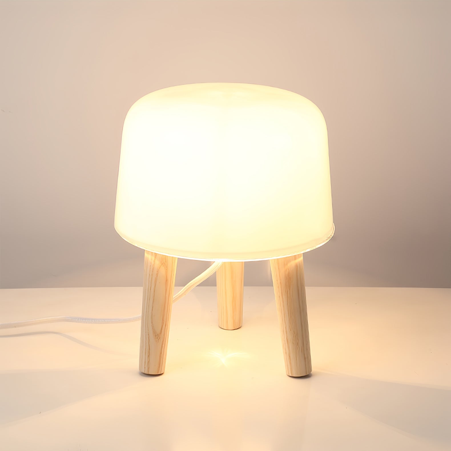Modern Borosilicate Glass Globe Table Lamp with Solid Wood Tripod Base