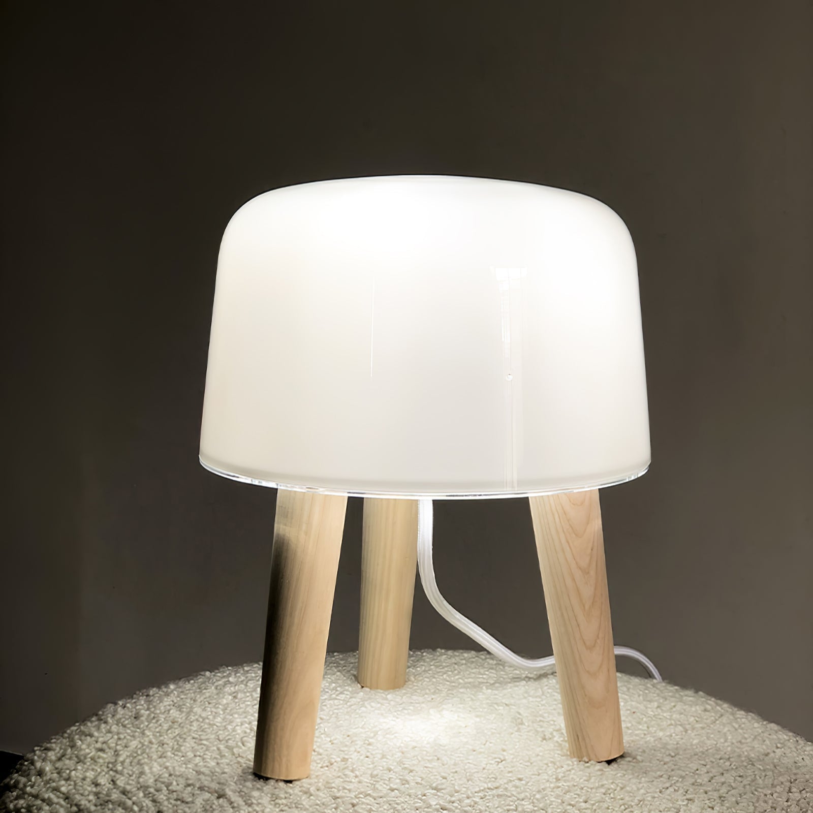Modern Borosilicate Glass Globe Table Lamp with Solid Wood Tripod Base