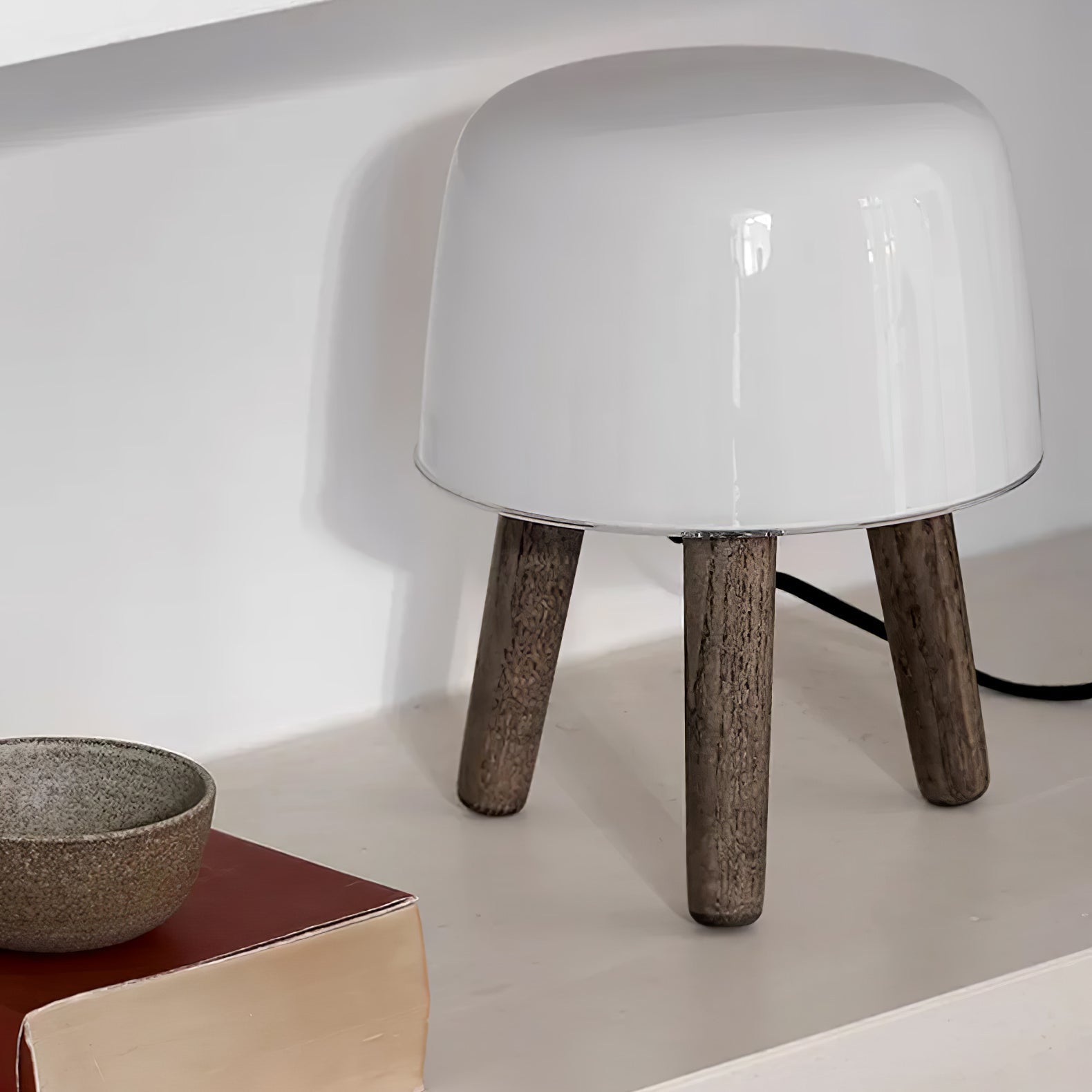 Modern Borosilicate Glass Globe Table Lamp with Solid Wood Tripod Base