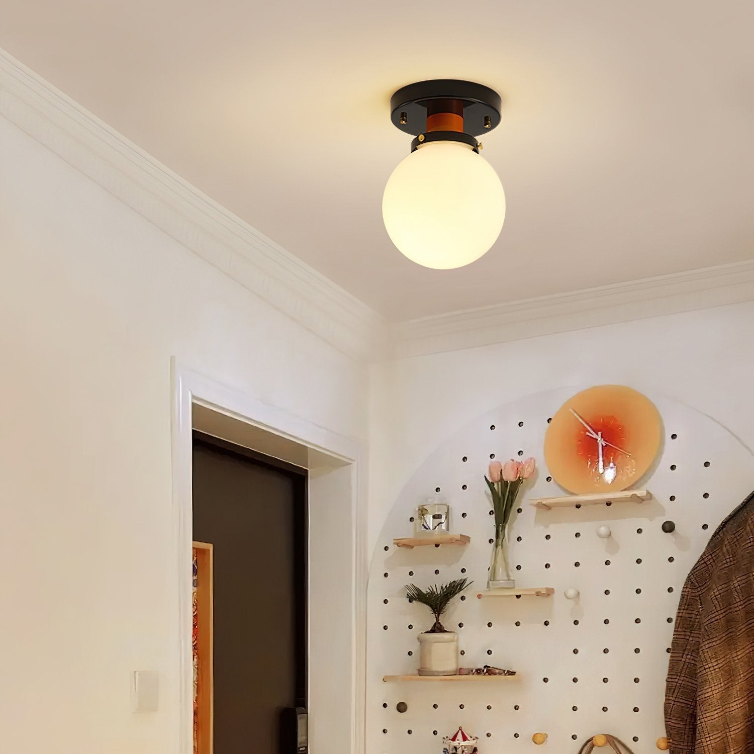 mid-century-modern-white-globe-glass-ceiling-lamp-semi-flush-mount-light-fixture