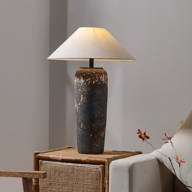 handcrafted-rustic-stoneware-ceramic-floor-lamp-with-white-fabric-shade-for-living-room