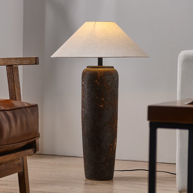 handcrafted-rustic-stoneware-ceramic-floor-lamp-with-white-fabric-shade-for-living-room