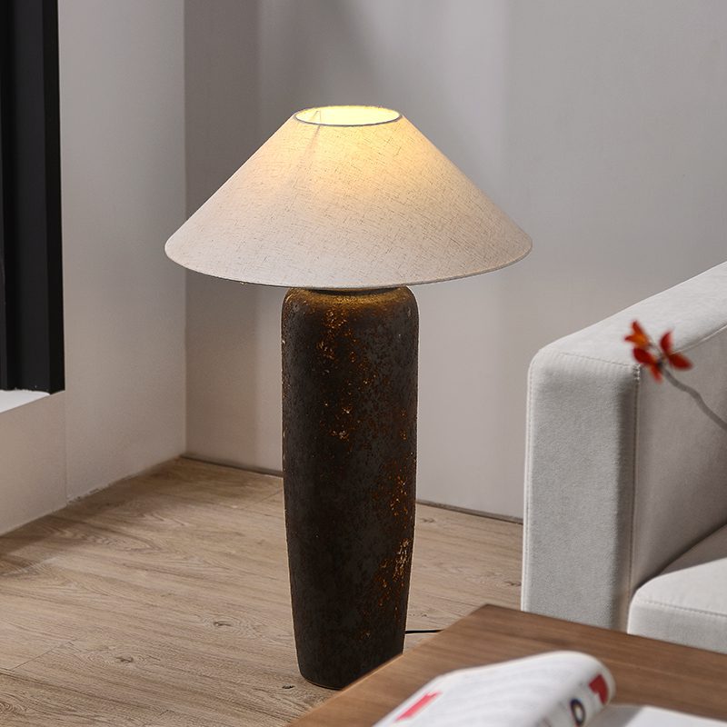 handcrafted-rustic-stoneware-ceramic-floor-lamp-with-white-fabric-shade-for-living-room