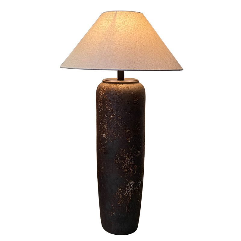 handcrafted-rustic-stoneware-ceramic-floor-lamp-with-white-fabric-shade-for-living-room