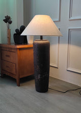 handcrafted-rustic-stoneware-ceramic-floor-lamp-with-white-fabric-shade-for-living-room