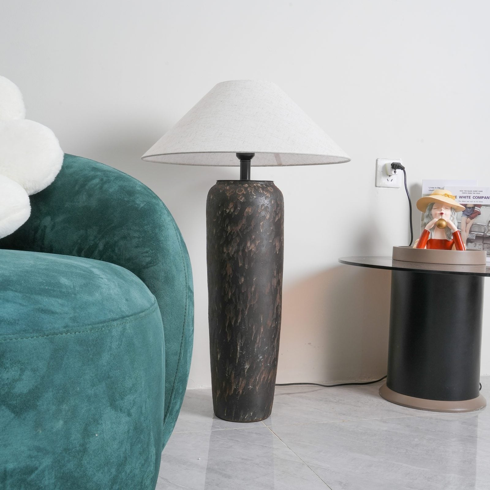 handcrafted-rustic-stoneware-ceramic-floor-lamp-with-white-fabric-shade-for-living-room