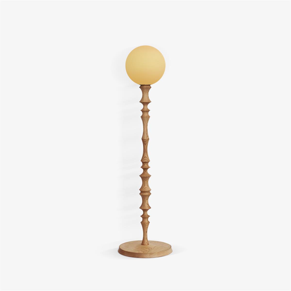 Milo Curved Solid Wood Standing Floor Lamp with Glass or Fabric Shade