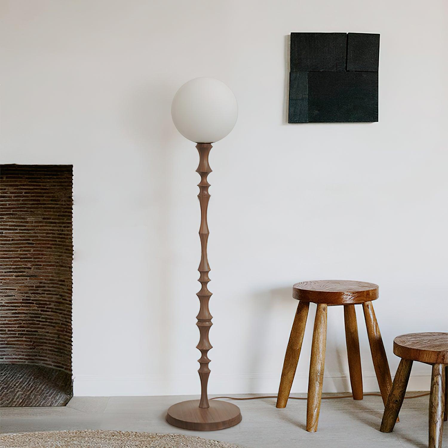 Milo Curved Solid Wood Standing Floor Lamp with Glass or Fabric Shade