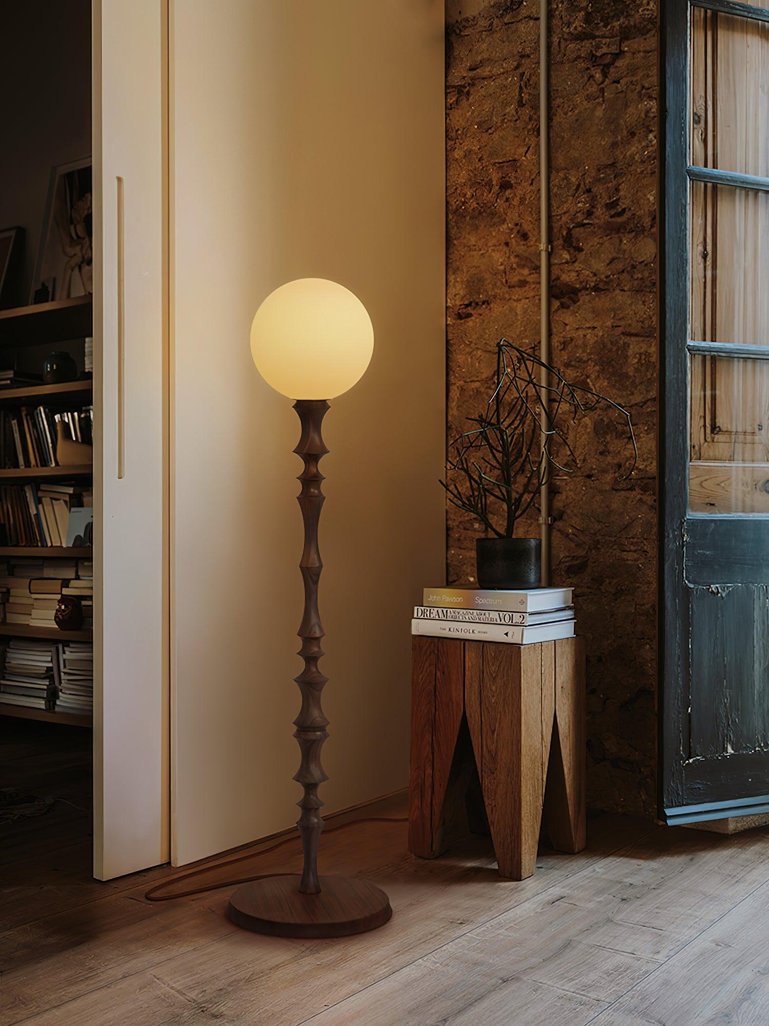 Milo Curved Solid Wood Standing Floor Lamp with Glass or Fabric Shade