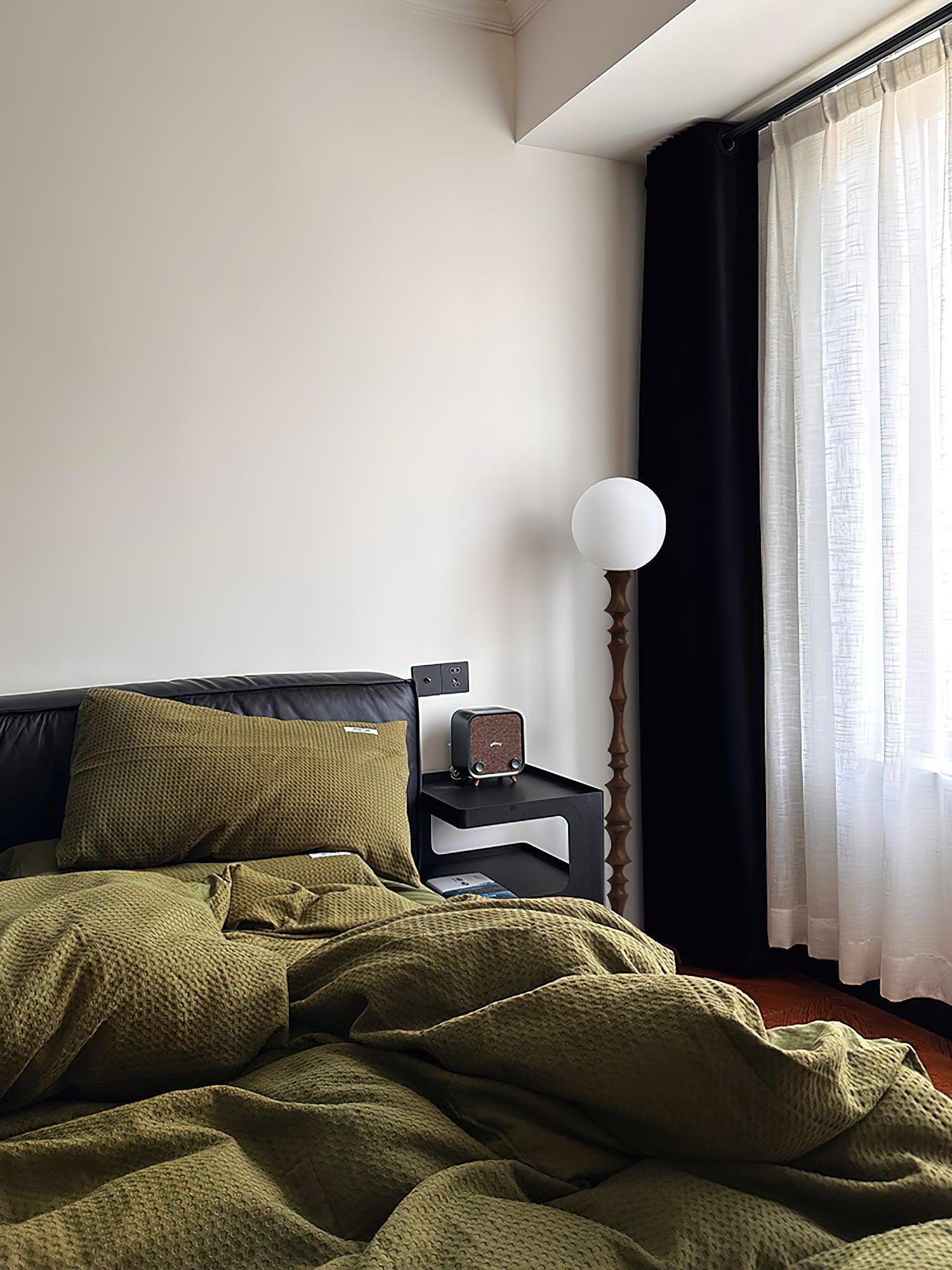 Milo Curved Solid Wood Standing Floor Lamp with Glass or Fabric Shade