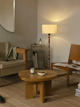 Milo Curved Solid Wood Standing Floor Lamp with Glass or Fabric Shade