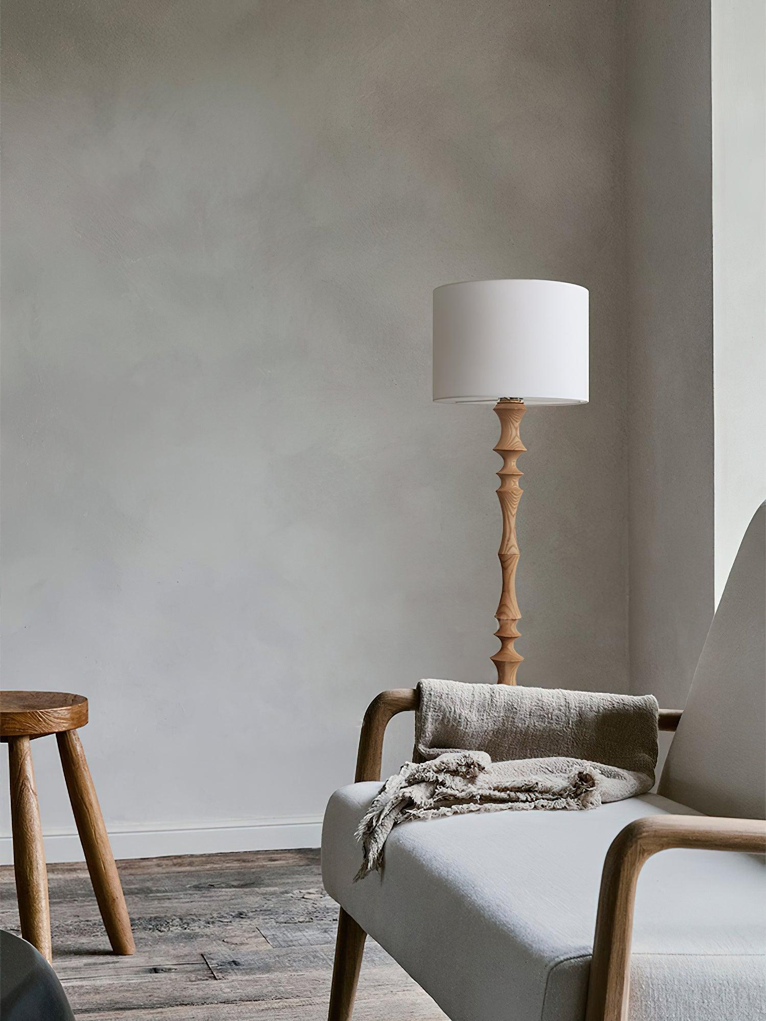 Milo Curved Solid Wood Standing Floor Lamp with Glass or Fabric Shade
