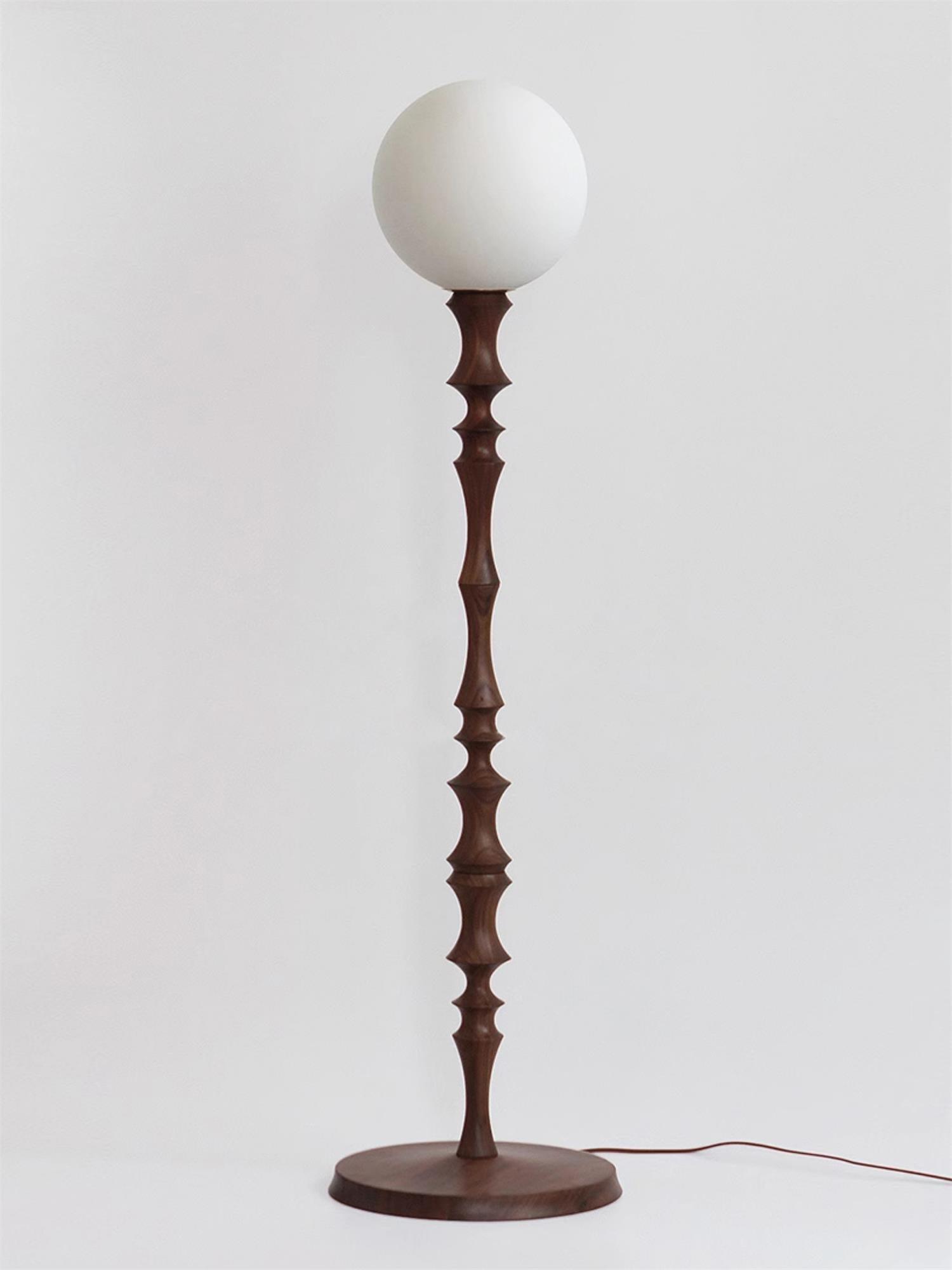 Milo Curved Solid Wood Standing Floor Lamp with Glass or Fabric Shade