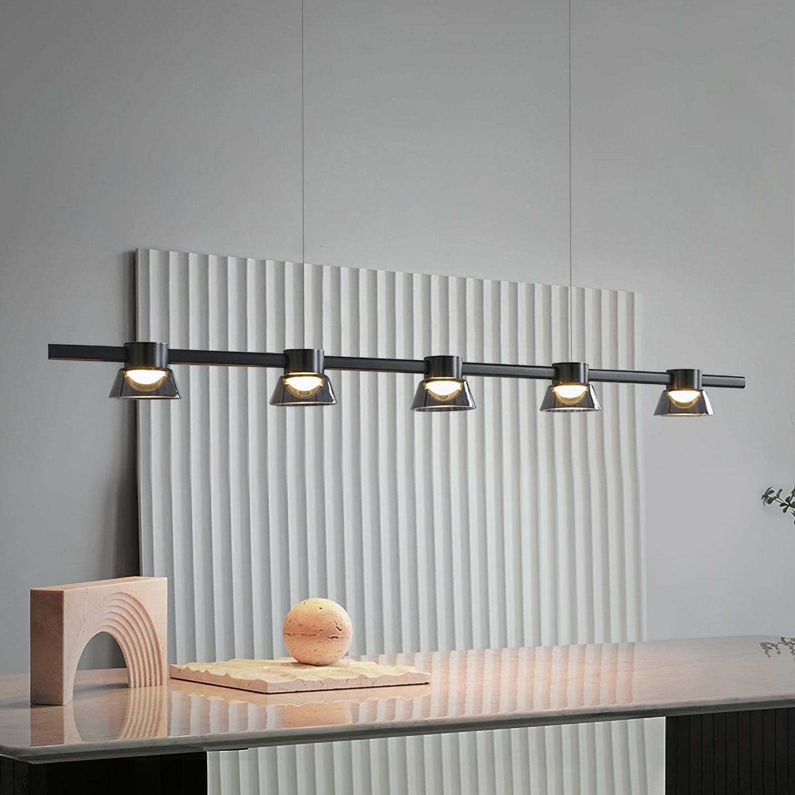 modern-linear-led-island-chandelier-with-conical-glass-shades-and-acrylic-lens-for-dining-room