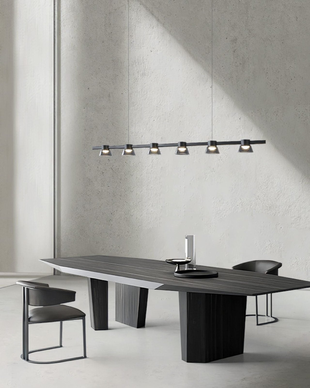 modern-linear-led-island-chandelier-with-conical-glass-shades-and-acrylic-lens-for-dining-room