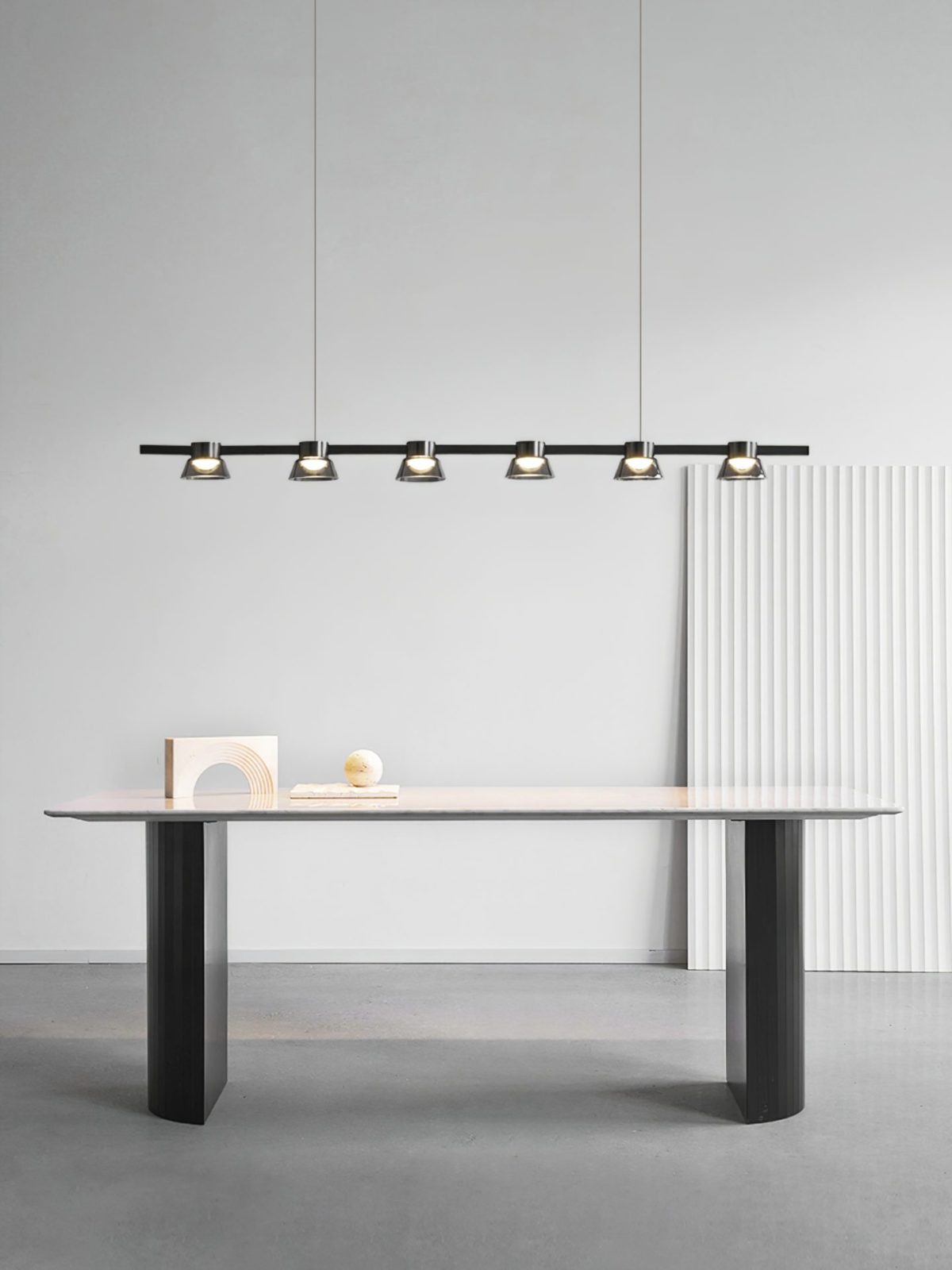 modern-linear-led-island-chandelier-with-conical-glass-shades-and-acrylic-lens-for-dining-room