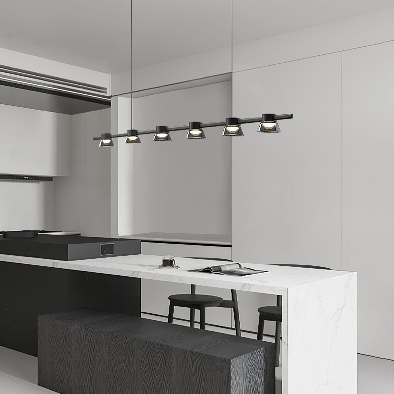 modern-linear-led-island-chandelier-with-conical-glass-shades-and-acrylic-lens-for-dining-room