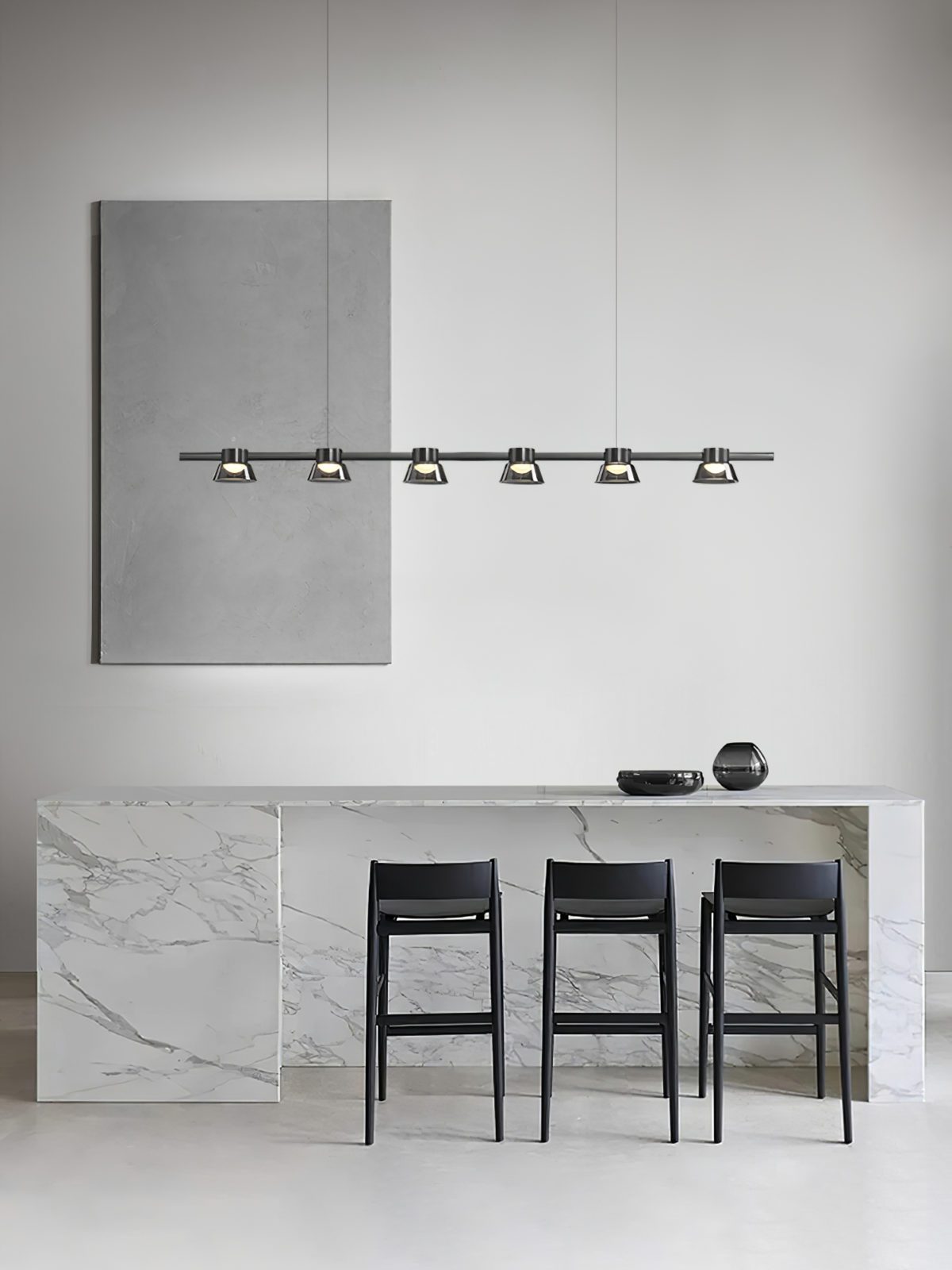 modern-linear-led-island-chandelier-with-conical-glass-shades-and-acrylic-lens-for-dining-room