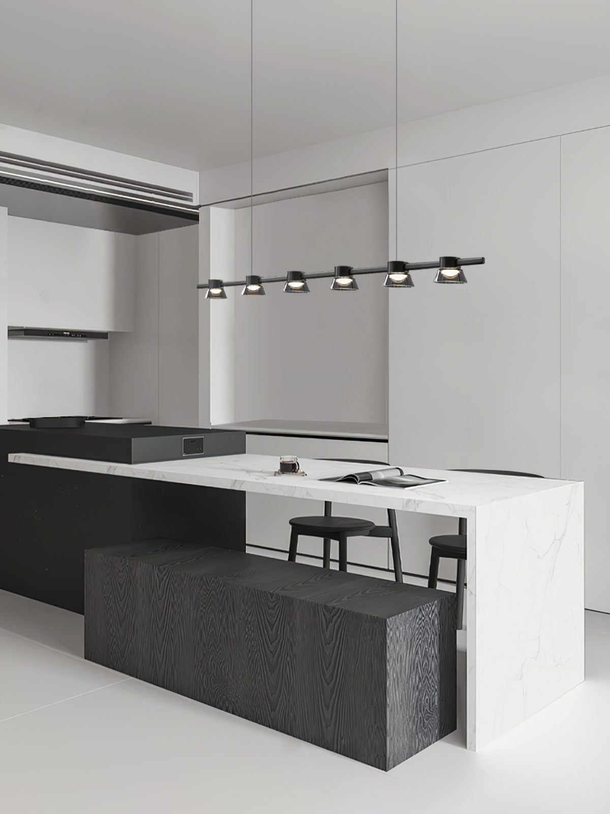 modern-linear-led-island-chandelier-with-conical-glass-shades-and-acrylic-lens-for-dining-room