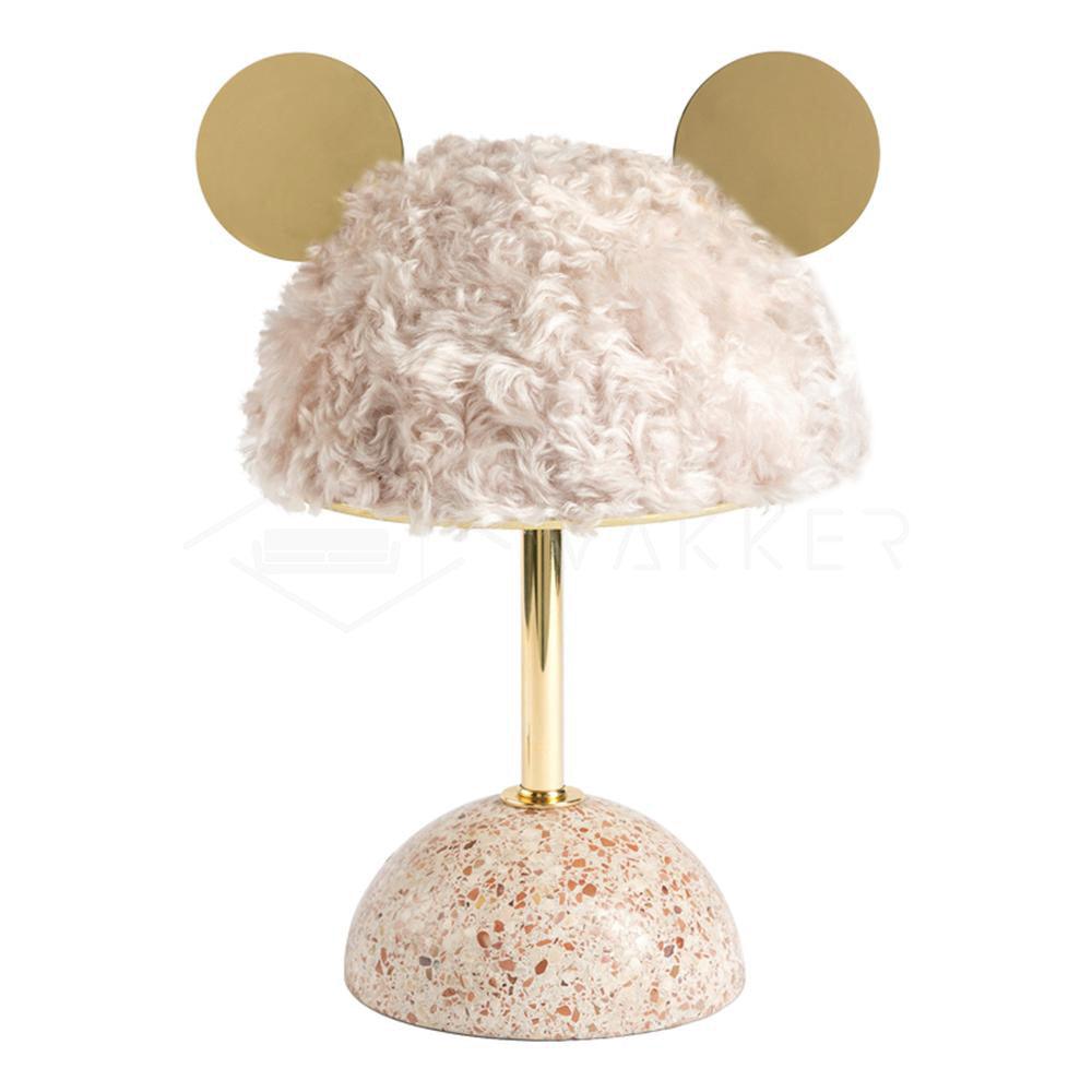 Mid Century Modern Minos Table Lamp with Green Terrazzo Base and Dark Green Plush Shade