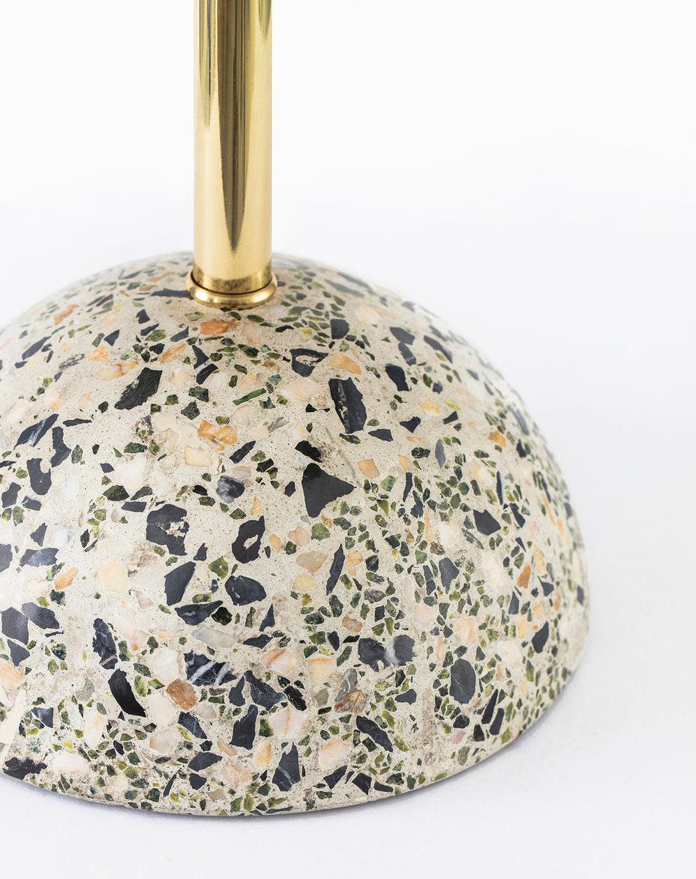 Mid Century Modern Minos Table Lamp with Green Terrazzo Base and Dark Green Plush Shade