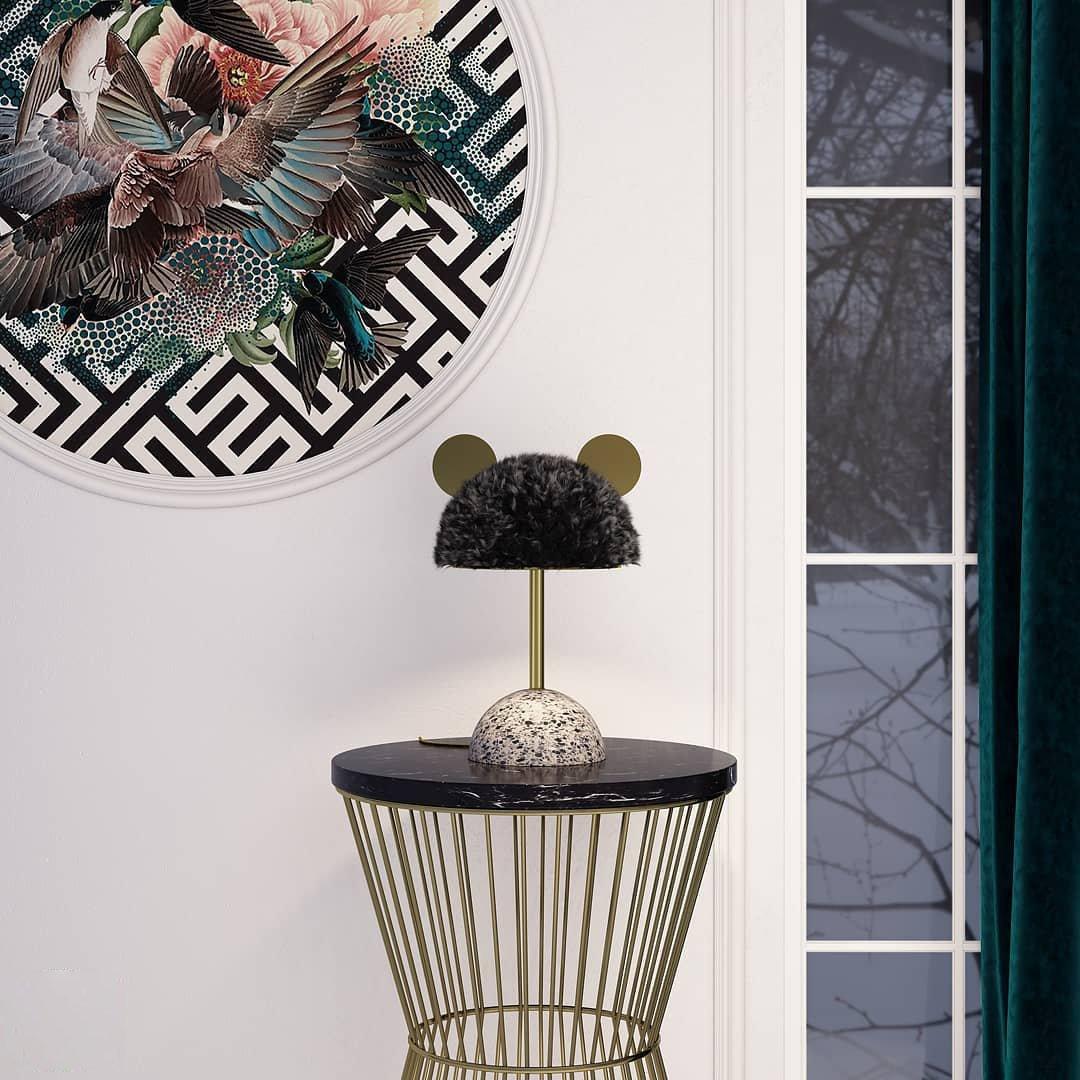 Mid Century Modern Minos Table Lamp with Green Terrazzo Base and Dark Green Plush Shade